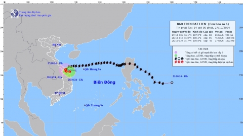Cập nhật tình hình cơn bão TRAMI tính đến 13h chiều ngày 27/10