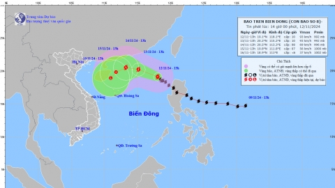 Cập nhật tình hình cơn bão số 8 (TORAJI) tính đến 13h chiều hôm nay ngày 12/11