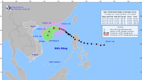 Cập nhật tình hình cơn bão số 8 (TORAJI) tính đến 13h chiều hôm nay ngày 13/11