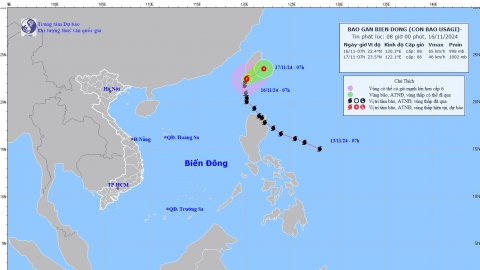 Cập nhật tình hình cơn bão số 9 (USAGI) tính đến 7 sáng ngày 16/11