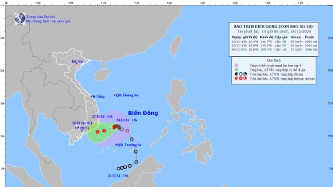 Cập nhật tình hình cơn bão số 10 (PABUK) tính đến 13h ngày 24/12