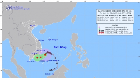 Cập nhật tình hình cơn bão số 10 (PABUK) tính đến 7h sáng ngày 25/12