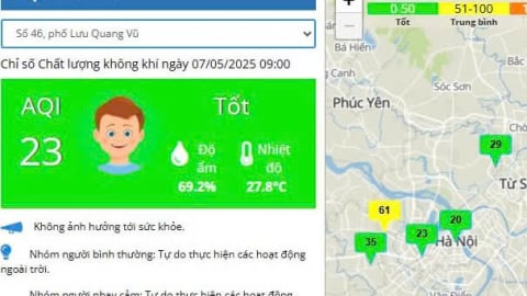 Hà Nội: Chất lượng không khí ngày 7/5 ở ngưỡng tốt