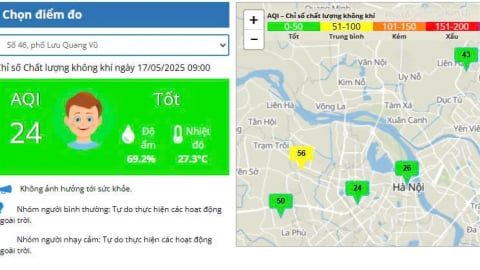 Hà Nội: Chất lượng không khí ngày 17/5 chuyển “sắc xanh” trên nhiều khu vực