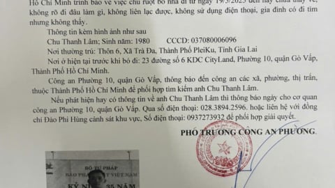 Công an Phường 10 - Gò Vấp:  Phát thông báo tìm kiếm ông Chu Thanh Lâm