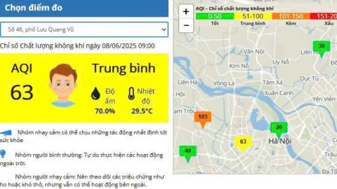 Hà Nội: Chất lượng không khí ngày 8/6 cảnh báo kém ở khu vực phường Minh Khai