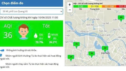 Hà Nội: Chất lượng không khí ngày 10/6 ở ngưỡng tốt, không ảnh hưởng đến sức khỏe