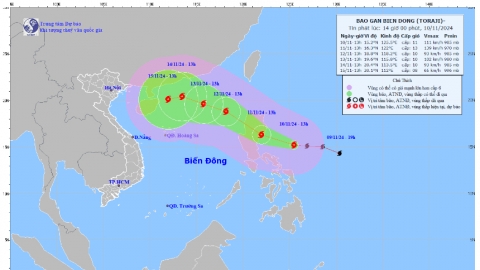 Cập nhật tình hình cơn bão số 7 (bão Yinxing) vào 13h chiều nay 10/11