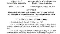 Công ty Cổ phần Vogue Resort bị cưỡng chế ngừng sử dụng hóa đơn