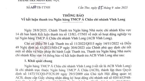 Thanh tra phát hiện tồn tại công tác thẩm định, vay vốn; nợ xấu tại ACB Vĩnh Long