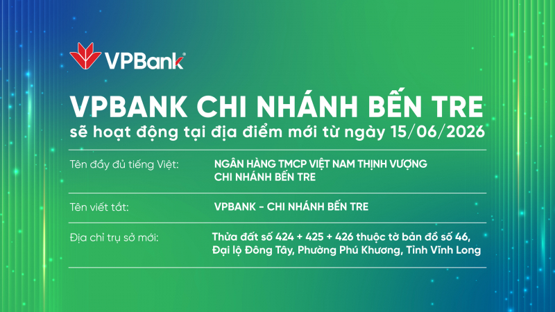 VPBank Bến tre đổi địa chỉ giao dịch