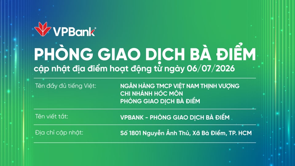 
VPBank Bà Điểm cập nhật địa chỉ giao dịch theo tên đường mới
