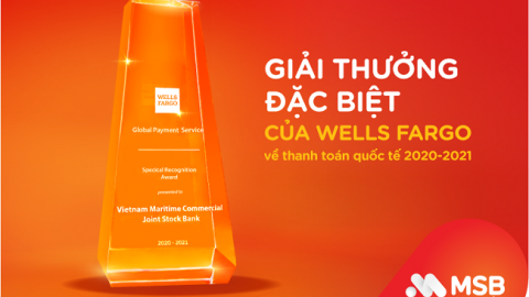 MSB nhận giải thưởng đặc biệt về thanh toán quốc tế từ Wells Fargo