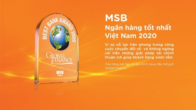 MSB nhận giải 'Ngân hàng tốt nhất Việt Nam năm 2020'