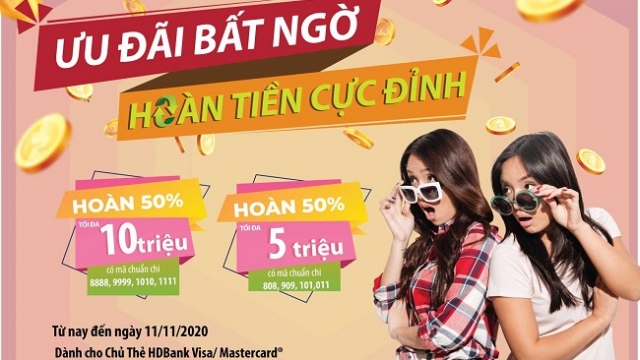 Hoàn tiền đến 10 triệu đồng khi dùng thẻ HDBank