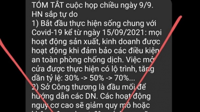 Hà Nội bác bỏ thông tin 'sống chung với Covid-19 từ 15/9'