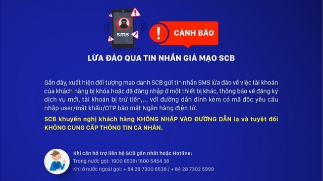 SCB cảnh báo lừa đảo qua tin nhắn giả mạo