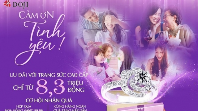 Quốc tế Phụ nữ 8/3 - DOJI ưu đãi trang sức chỉ từ 8,3 triệu đồng