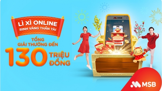 Cơ hội trúng trúng vàng 9999 khi lì xì online trên ứng dụng MSB mBank