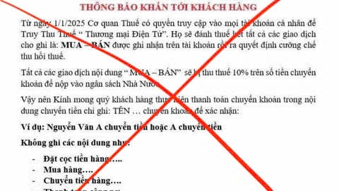 Thông tin giao dịch thương mại điện tử sẽ bị thu thuế 10% là giả mạo