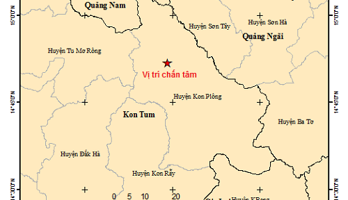 Thêm 4 trận động đất xảy ra hôm nay tại Kon Tum và Quảng Nam