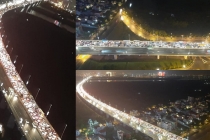 12 ô tô đâm liên hoàn trên cầu Nhật Tân gây ùn tắc nghiêm trọng
