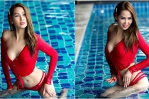 'Gái nhảy' Minh Thư lộ điểm nhạy cảm khi khoe dáng nóng bỏng bên bể bơi