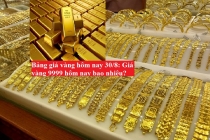 Bảng giá vàng hôm nay 30/8: Giá vàng SJC, vàng 9999 tăng mạnh