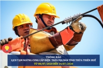 Thừa Thiên Huế: Lịch cúp điện từ ngày 8/7 đến ngày 14/7/2020