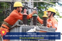 Lịch cắt điện ở tỉnh Thừa Thiên Huế từ ngày 2/9 đến ngày 9/9/2020