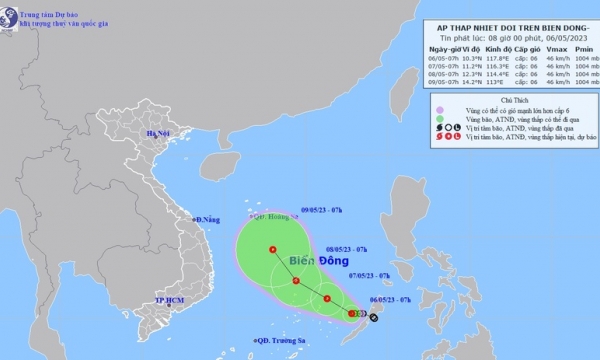 Áp thấp nhiệt đới giật cấp 8 tiến vào Biển Đông