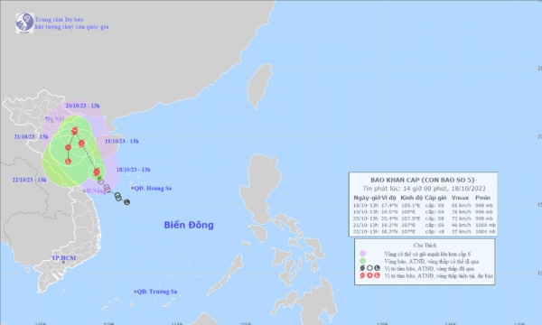 Áp thấp nhiệt đới mạnh lên thành bão số 5, tiến sát bờ biển Quảng Trị - Quảng Nam