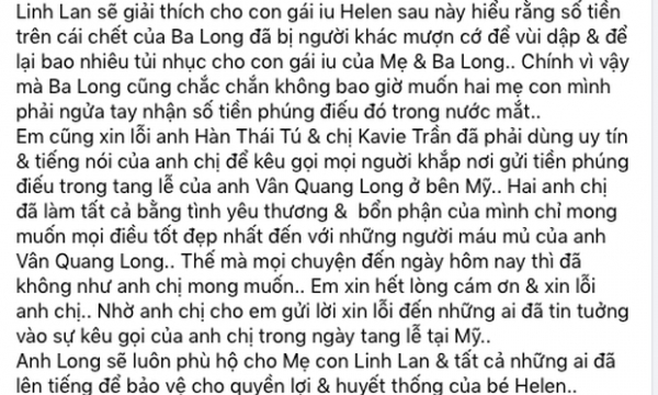 Bố mẹ Vân Quang Long khẳng định Linh Lan dùng tên giả, không phải vợ cố nghệ sĩ