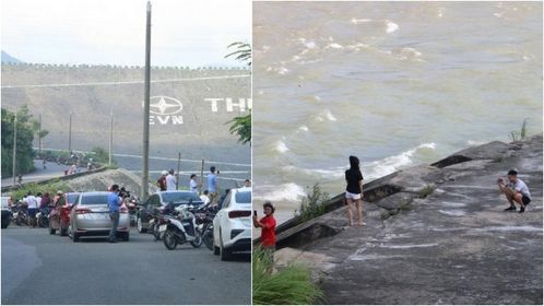 Thủy điện Hòa Bình mở cửa xả lũ, người dân hiếu kỳ đổ ra xem
