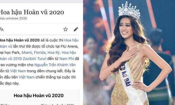Khánh Vân bỗng dưng trở thành Hoa hậu Hoàn vũ thế giới 2020 trên Wiki