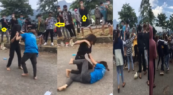 Clip nữ sinh Hòa Bình lao vào đánh nhau loạn xạ, nhóm nam sinh quay clip cổ vũ