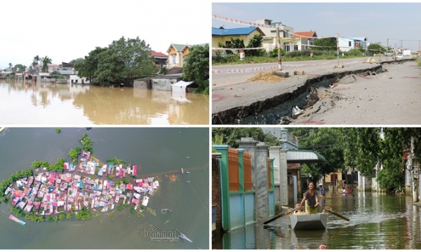 Đê hữu Đáy tại huyện Quốc Oai sạt lở nghiêm trọng ngay trước bão số 8