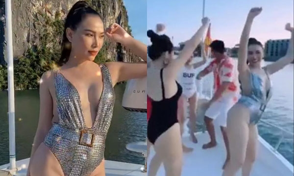 Clip Quỳnh Thư mặc bikini gợi cảm, nhảy nhót bốc lửa bị chê kém sang