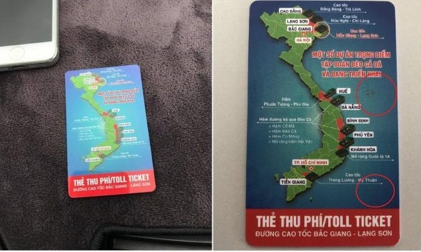 Thẻ thu phí cao tốc Bắc Giang – Lạng Sơn không có quần đảo Hoàng Sa, Trường Sa?