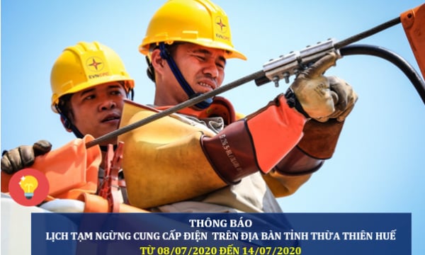 Thừa Thiên Huế: Lịch cúp điện từ ngày 8/7 đến ngày 14/7/2020