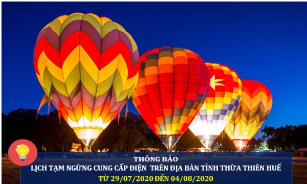 Lịch cúp điện ở tỉnh Thừa Thiên Huế từ ngày 29/7 đến ngày 4/8/2020