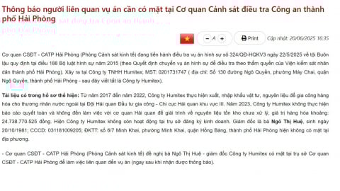 Công an TP.Hải Phòng truy tìm giám đốc Công ty Humitex