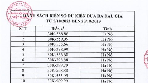 Từ ngày 5 đến 20/10: Đấu giá 1.000 biển số ô tô đẹp