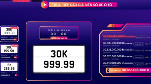 Biển số ô tô 30K-999.99: Đấu 75 tỷ rồi bỏ cọc, đấu lại trả giá hơn 30 tỷ đồng