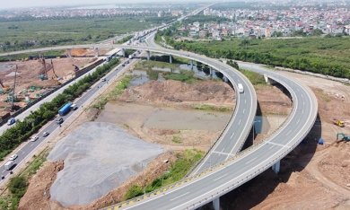 Cận cảnh dự án đường nối vành đai 3 với cao tốc Hà Nội - Hải Phòng từ trên cao