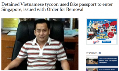 Phan Van Anh Vu bị trục xuất khỏi Singapore vì sử dụng hộ chiếu giả