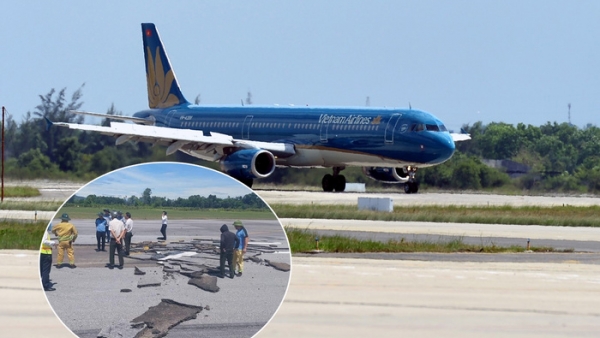 Đường băng sân bay nứt vỡ, hành khách bay Vinh phải chuyển sang Thanh Hóa