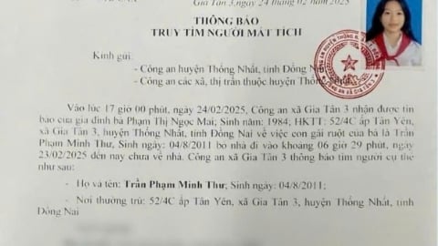 Công an Đồng Nai thông báo tìm nữ sinh 14 tuổi mất liên lạc với gia đình