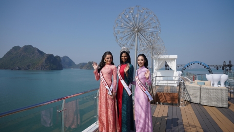 Top 3 Miss Charm 2024 khám phá vịnh Hạ Long trên du thuyền sang trọng