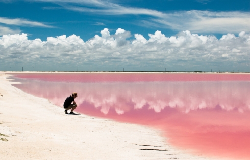 Hồ nước màu hồng như cổ tích ở Mexico